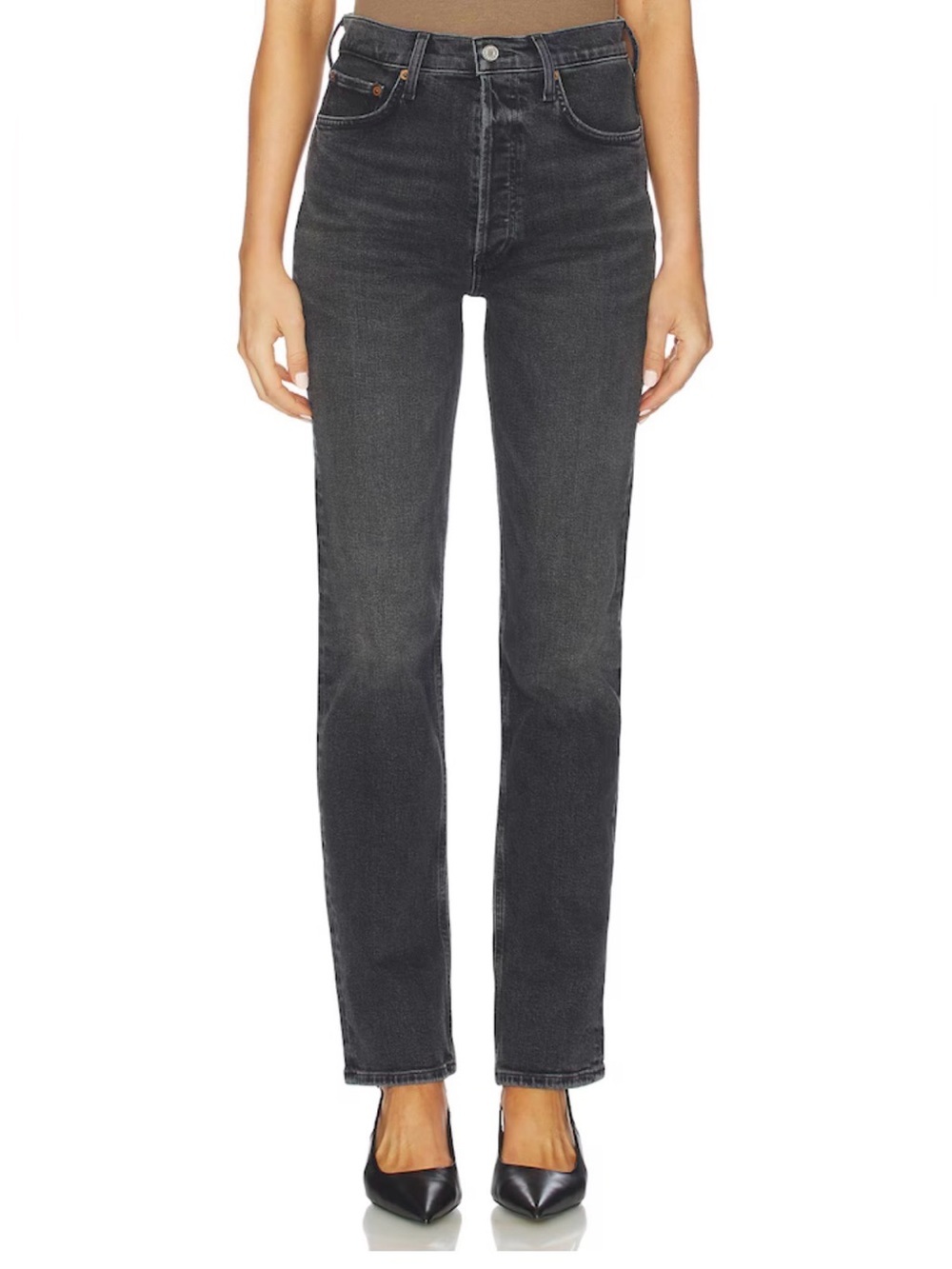Agolde fitted 90’s Jean in distressed black wash size 24 luxury jeans - Picture 2 of 6
